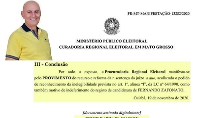 Procuradoria Regional Eleitoral dá PROVIMENTO a Inelegibilidade de Fernando Zafonato