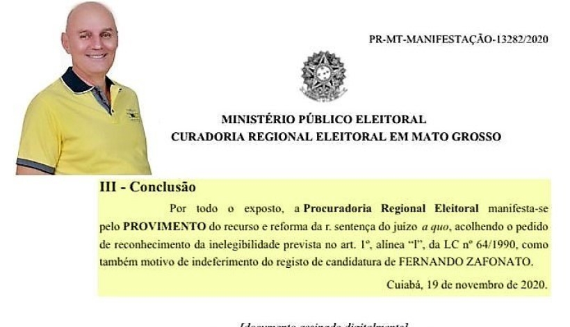 Procuradoria Regional Eleitoral dá PROVIMENTO a Inelegibilidade de Fernando Zafonato