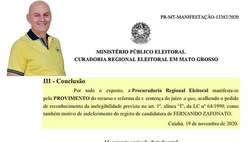 Procuradoria Regional Eleitoral dá PROVIMENTO a Inelegibilidade de Fernando Zafonato